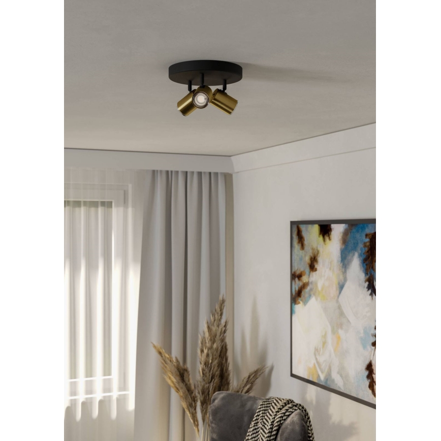 Eglo - Plafonnier à spots pour salle de bains 3xGU10/5W/230V Ø 25 cm IP44 noir/doré
