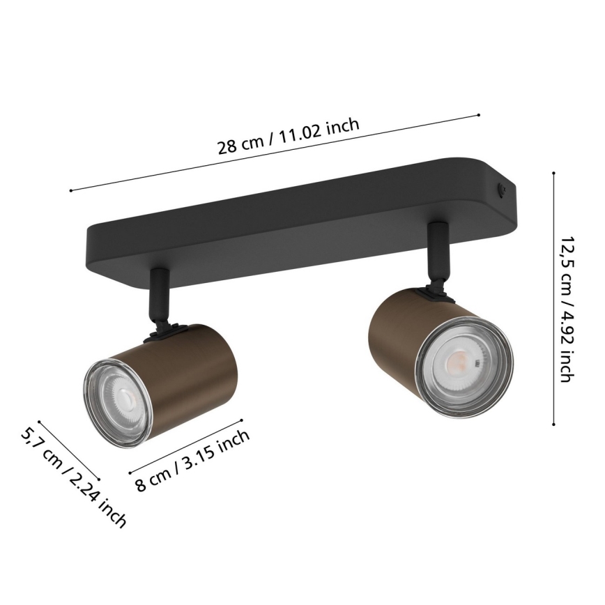 Eglo - Spot de salle de bains 2xGU10/5W/230V IP44 noir/marron