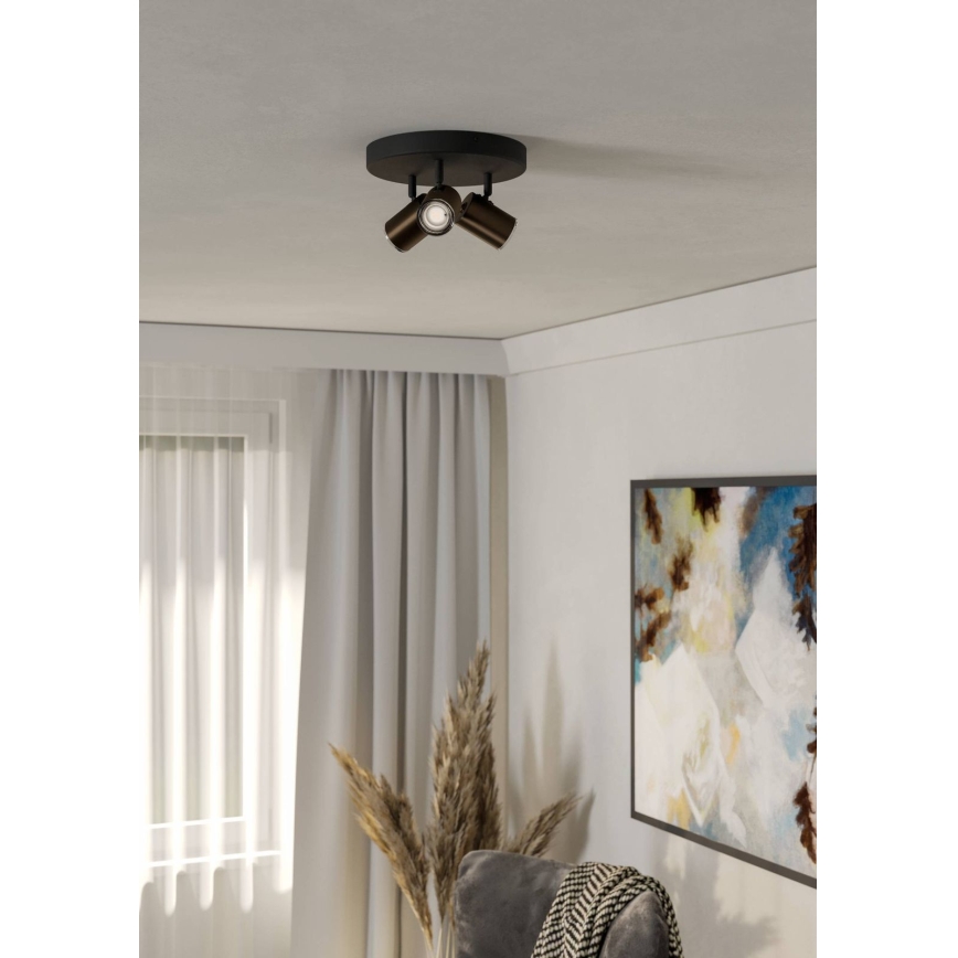 Eglo - Spot de salle de bains 3xGU10/5W/230V Ø25 cm IP44 noir/marron