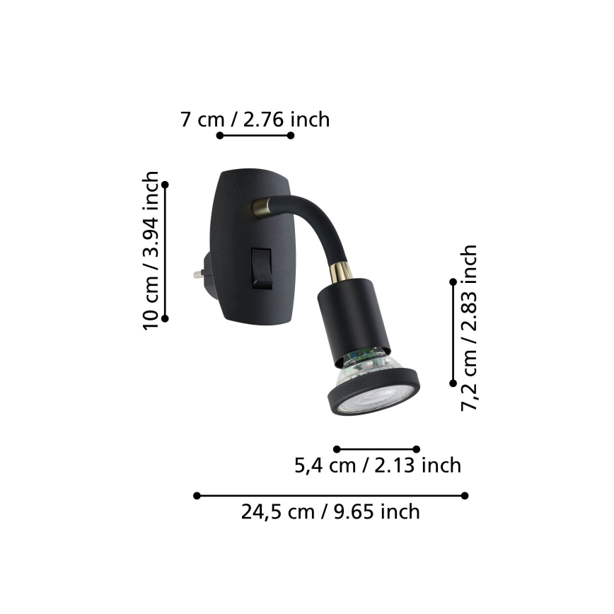 Eglo - Luminaire LED à brancher sur prise 1xGU10/4,5W/230V noir