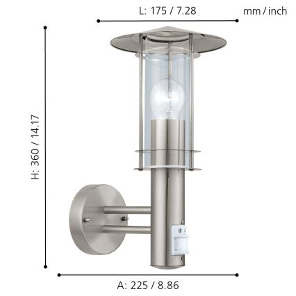 Eglo - Applique murale extérieure avec détecteur 1xE27/60W/230V IP44