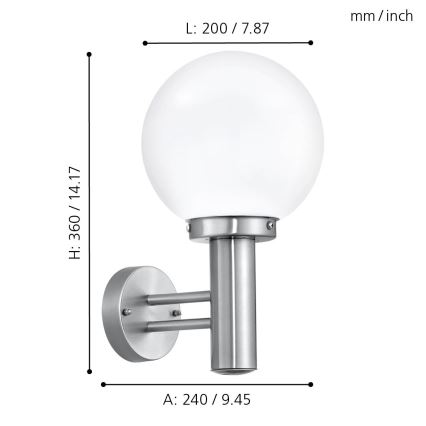 Eglo - Lampadaire extérieur E27/60W/230V IP44