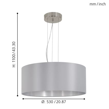 Eglo 31606 - Suspension sur câble MASERLO 3xE27/60W/230V