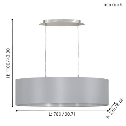 Eglo 31612 - Lustre avec fil MASERLO 2xE27/60W/230V