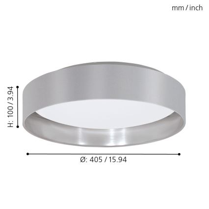 Eglo 31623 - Plafonnier LED MASERLO LED/16W/230V 3000K Ø 40,5 cm gris/argenté