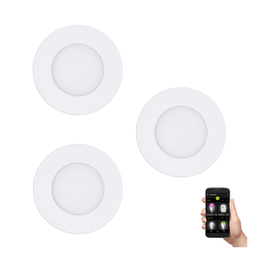 Eglo 31741 - Lot de 3 spots encastrés LED dimmables pour salle de bains FUEVA-Z LED/2,8W/230V 2700-6500K IP44 blanc Ø 8,5 cm