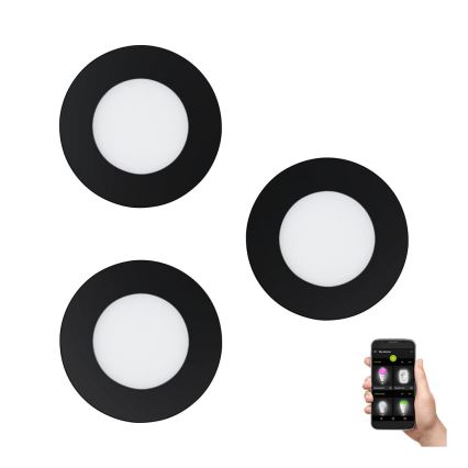 Eglo 31743 - Lot de 3 spots encastrés LED dimmables pour salle de bains FUEVA-Z LED/2,8W/230V 2700-6500 K IP44 noir Ø 8,5 cm
