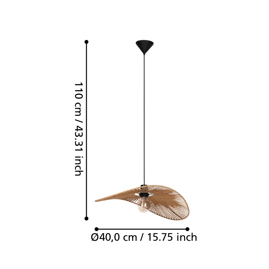 Eglo - Suspension sur câble 1xE27/42W/230V 56 cm marron/noir