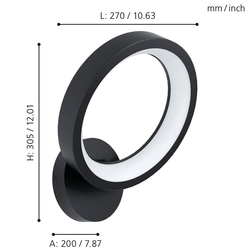 Eglo 32325 - Applique murale RGBW à intensité variable MARGHERA-C LED/16W/230V 2700-6500K noir
