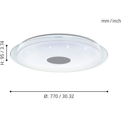 Eglo 32344 - Plafonnier LED dimmable RGBW LANCIANO-C LED/53W/230V 2700-6500K + télécommande