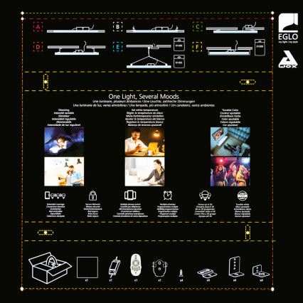 Eglo 32547 - Panneau en saillie/encastré 2en1 RGBW à intensité variable SALOBRENA-C LED/34W/230V blanc 60x60 cm + télécommande