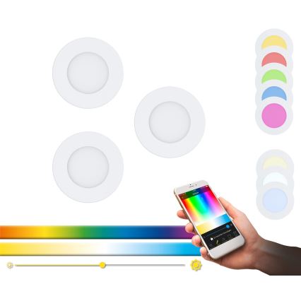 Eglo - Lot de 3 spots encastrables LED RGB dimmables FUEVA-C 1xLED/3W/230V Ø 8,5 cm