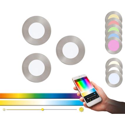 Eglo - Lot de 3 spots encastrables LED RGB dimmables FUEVA-C 1xLED/3W/230V Ø 8,5 cm