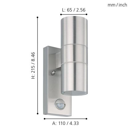 Eglo - Applique murale LED extérieure avec détecteur 2xGU10/3W/230V IP44