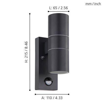 Eglo - Applique murale LED extérieure avec détecteur 2xGU10/3W/230V IP44
