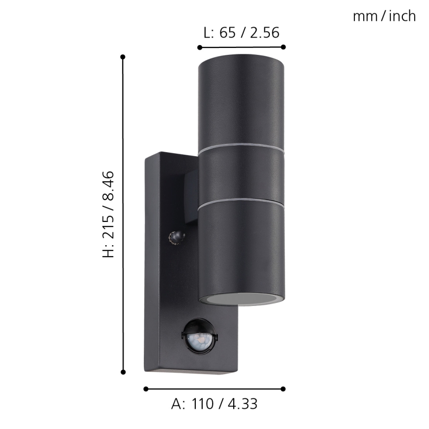 Eglo - Applique murale LED extérieure avec détecteur 2xGU10/3W/230V IP44