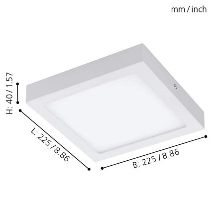 Eglo 33316 - Plafonnier LED RGBW dimmable FUEVA-C LED/15,6W/230V 2700-6500K 22,5 x 22,5 cm blanc