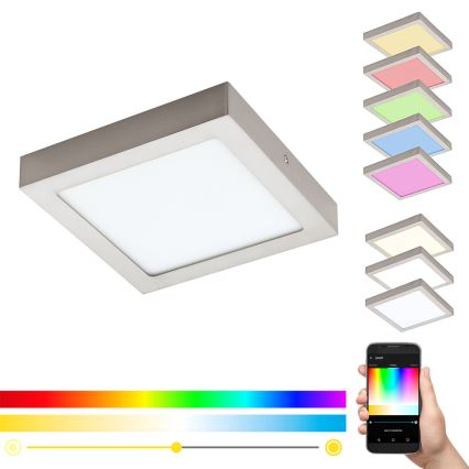 Eglo 33319 - Plafonnier LED RGBW dimmable FUEVA-C LED/15,6W/230V 2700-6500K 22,5x22,5 cm chrome mat