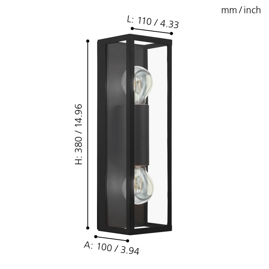 Eglo 33856 - Applique murale extérieure ALAMONTE 2xE27/60W/230V IP44 noire