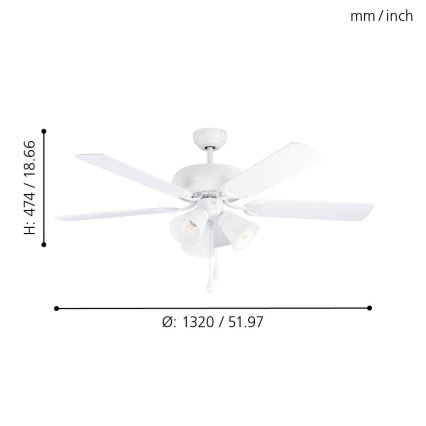 Eglo 35076 - Ventilateur de plafond LAS PALMAS 3xE27/40W/230V blanc