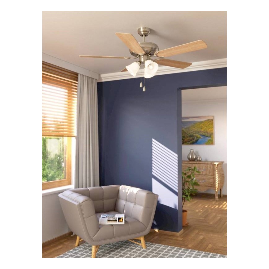 Eglo 35077 - Ventilateur de plafond LAS PALMAS 3xE27/40W/230V chrome mat/marron