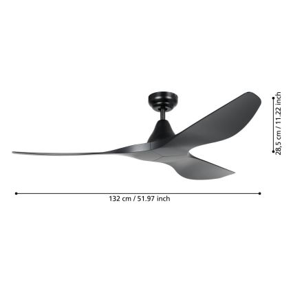 Eglo - Ventilateur de plafond, diamètre 132 cm, noir + télécommande
