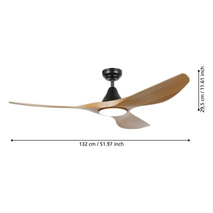 Eglo - Ventilateur de plafond à LED 19 W/230 V, Ø 132 cm, marron + télécommande