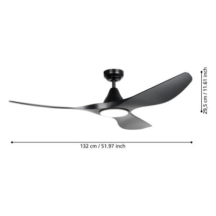 Eglo - Ventilateur de plafond LED 19 W 230 V Ø 132 cm, noir + télécommande