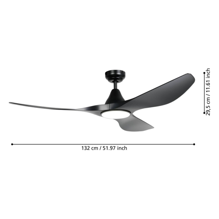 Eglo - Ventilateur de plafond LED 19 W 230 V Ø 132 cm, noir + télécommande