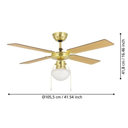 Eglo - Ventilateur de plafond 1xE27/60W/230V doré