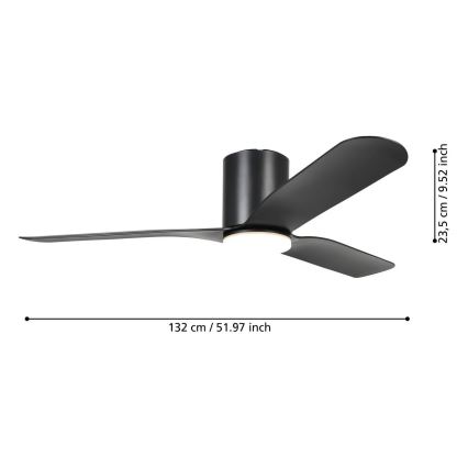 Eglo - Ventilateur de plafond LED à intensité variable/17W/230V Ø 132 cm noir + télécommande