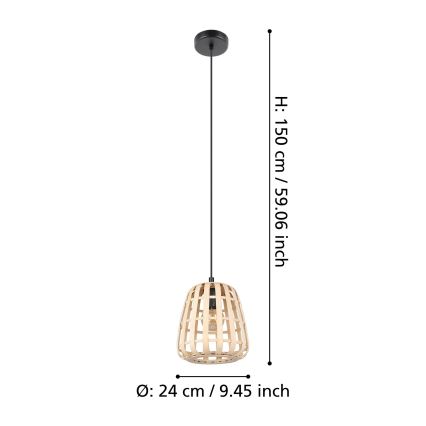 Eglo - Suspension filaire 1xE27/40W/230V d. 24 cm bambou