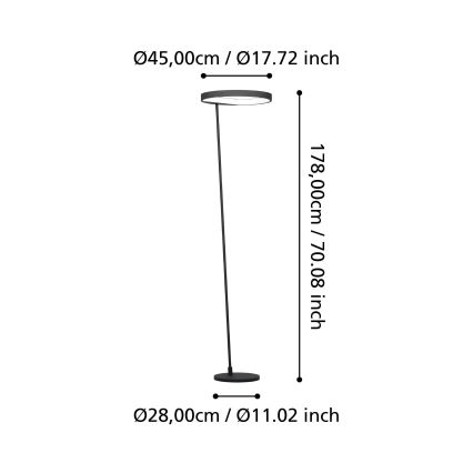 Eglo - Lampadaire à intensité variable LED/23W/230V 3000K noir
