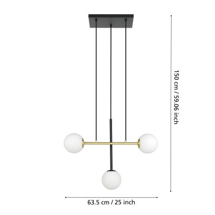 Eglo - Suspension filaire 3xE14/40W/230V doré/noir