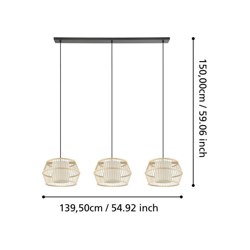 Eglo - Suspension filaire 3xE27/40W/230V bambou