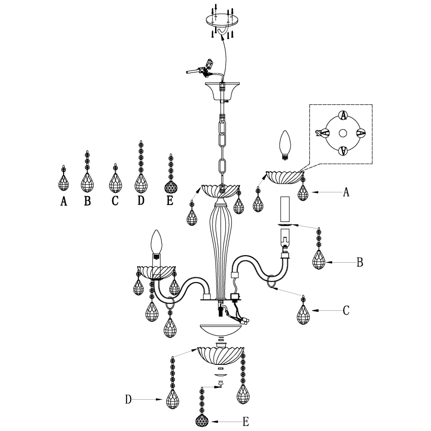 Eglo 39113- Lustre CARPENTO 5xE14/40W/230V
