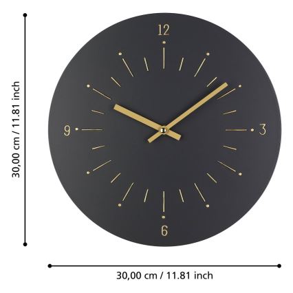 Eglo - Horloge murale 1xAA d. 30 cm noir