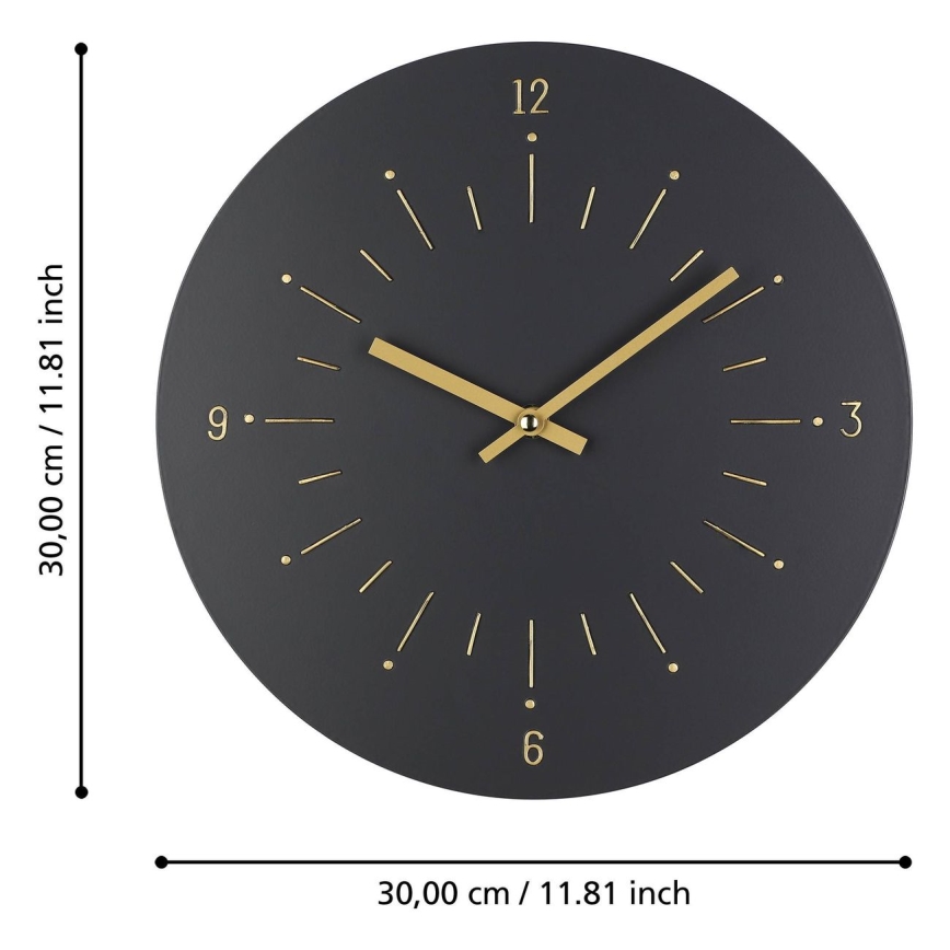 Eglo - Horloge murale 1xAA d. 30 cm noir