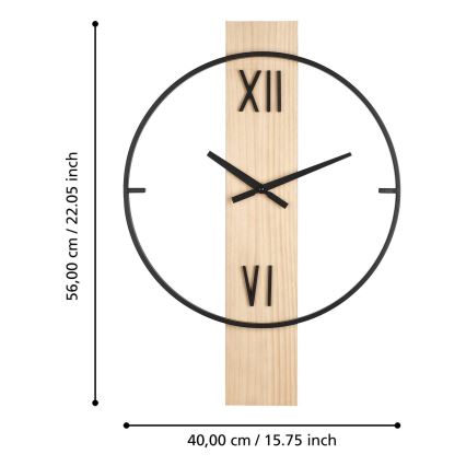 Eglo - Horloge murale 1xAA 56x40 cm bois/métal - FSC certifié