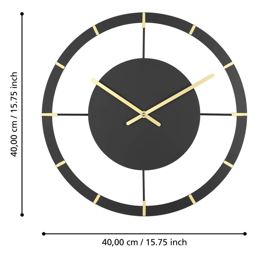 Eglo - Horloge murale 1xAA d. 40 cm noir/doré
