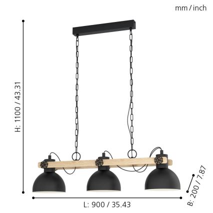 Eglo - Suspension sur chaîne 3xE27/28W/230V