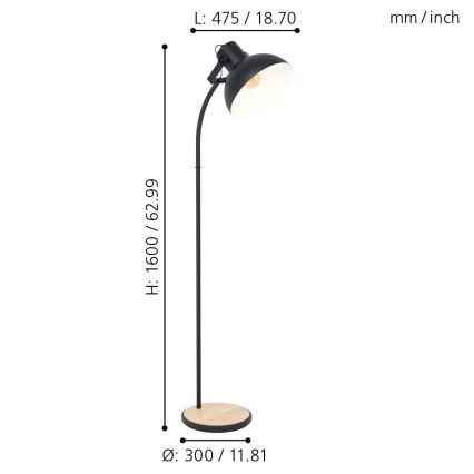 Eglo - Lampadaire 1xE27/28W/230V