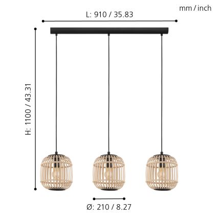 Eglo - Suspension fil 3xE27/28W/230V