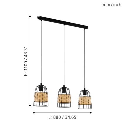 Eglo - Suspension avec fil 3xE27/40W/230V