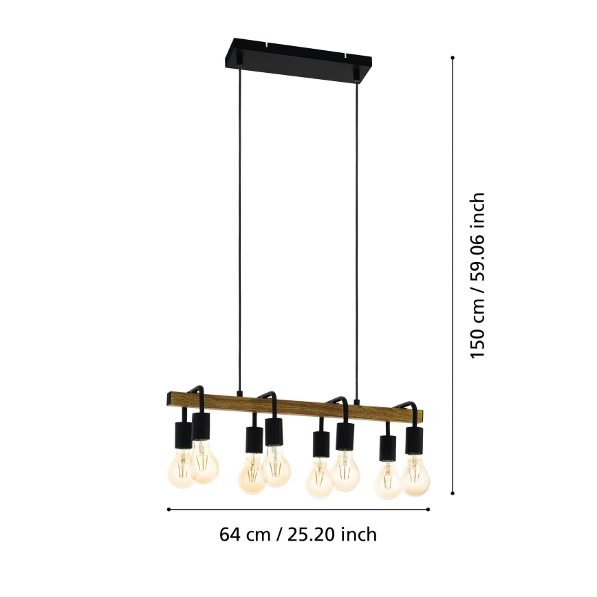 Eglo 43316 - Suspension à câbles ERRIBERA 8xE27/40W/230V chêne/noir