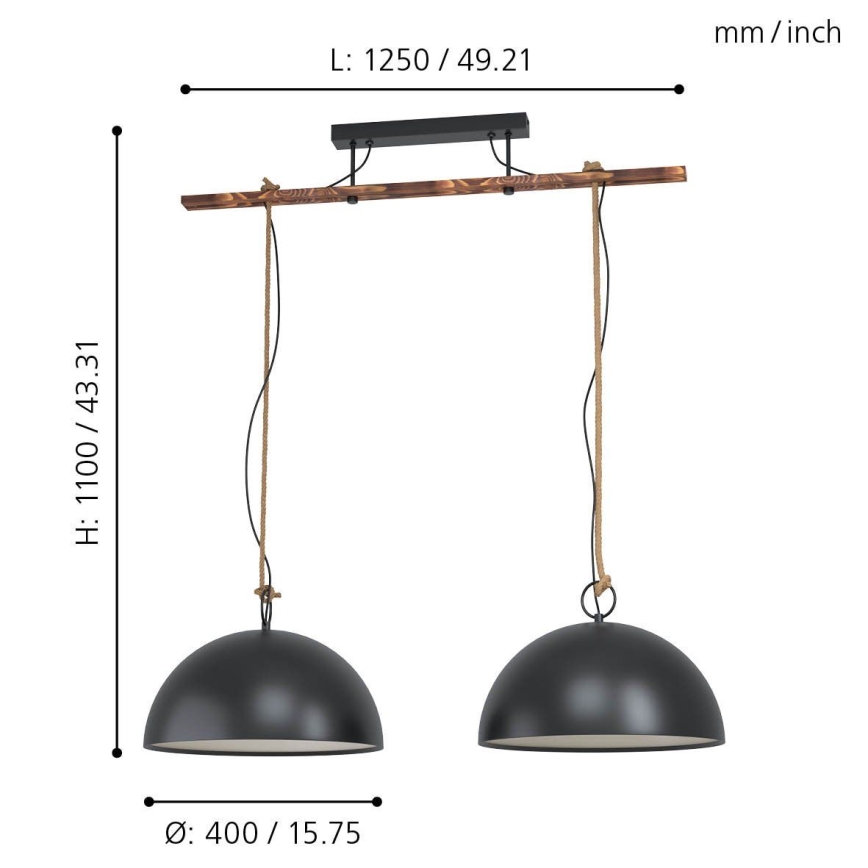 Eglo 43397 - Suspension sur câble HODSOLL 2xE27/40W/230V