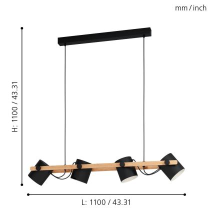 Eglo - Suspension avec fil 4xE27/28W/230V