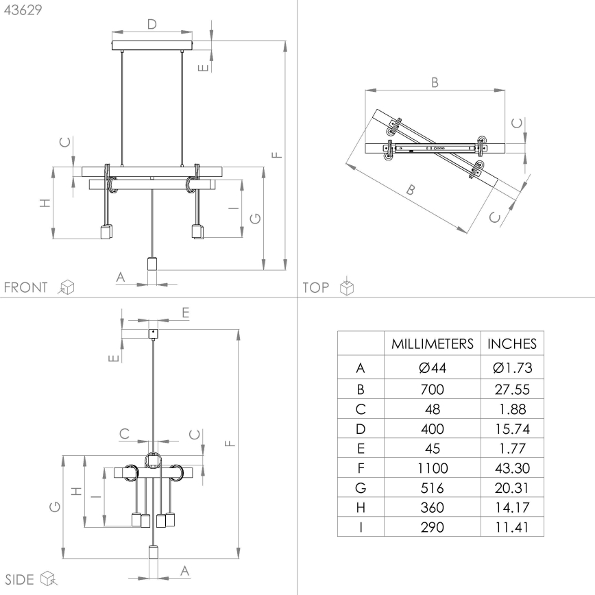 Eglo - Suspension filaire TOWNSHEND 5xE27/60W/230V