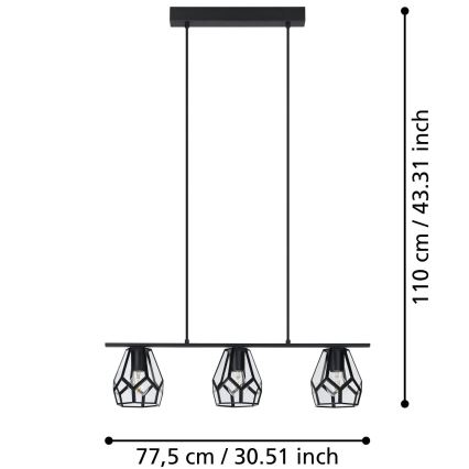 Eglo - Suspension filaire 3xE27/40W/230V