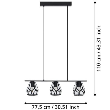 Eglo - Suspension LED sur câble 3xE27/40W/230V
